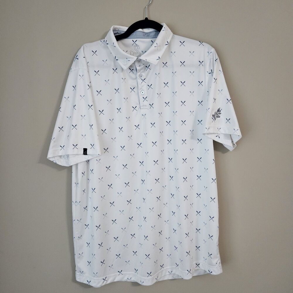 Swannies White Geometric Golf Men's Polo Shirt - XL oak hill colf club logo